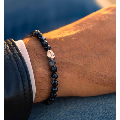 Bracciale pietre dure argento uomo donna nero 2