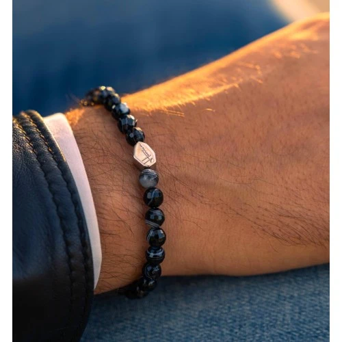 Bracciale pietre dure argento uomo donna nero 2