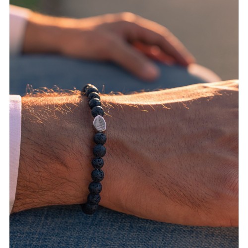 Bracciale lava pietra lavica 6 mm uomo donna argento 925 2
