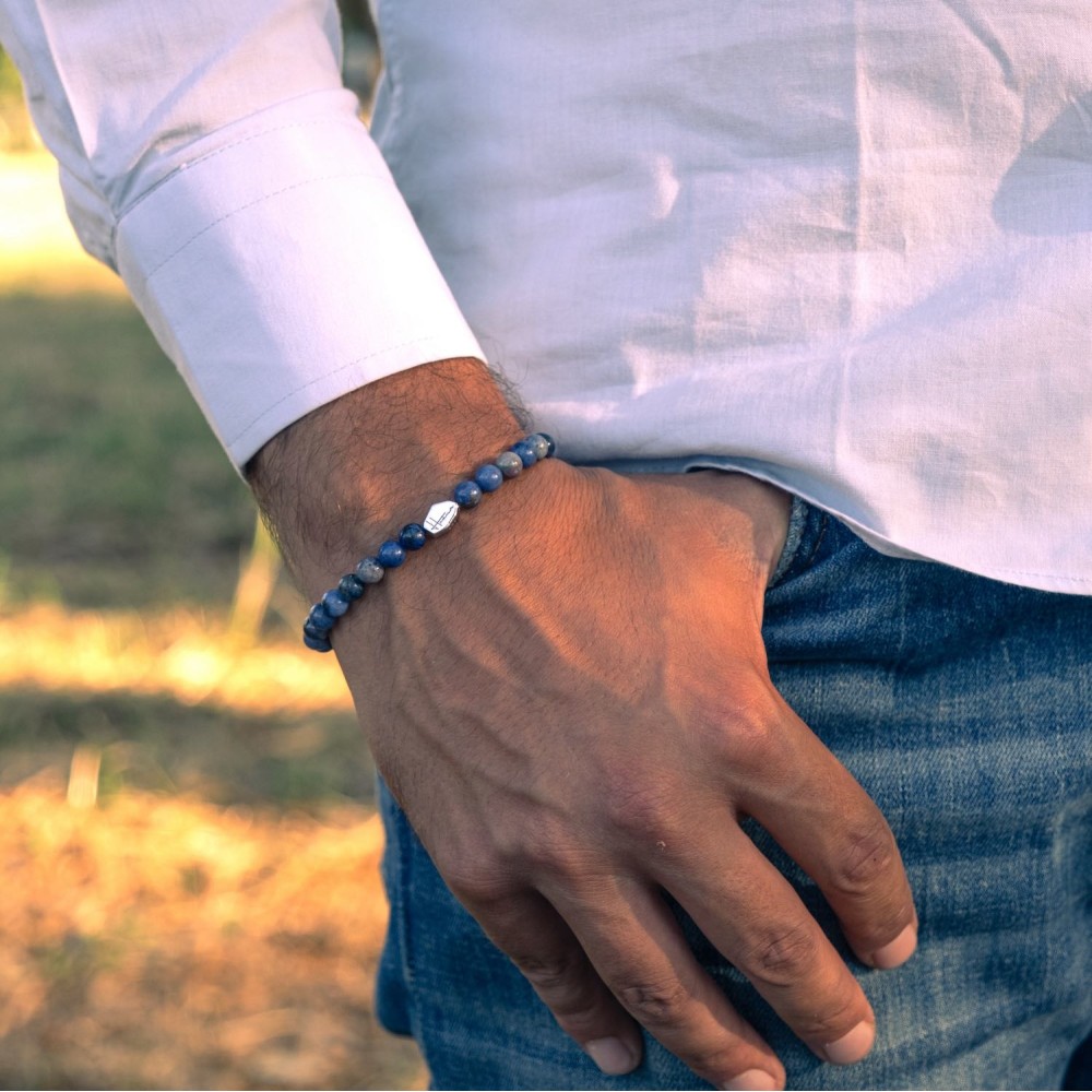 Bracciale Pietre Dure Dumortierite Blu e Argento 925% - 4