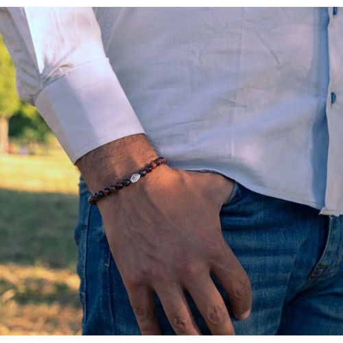 BRACCIALE PIETRE DURE OCCHIO DI TIGRE ROSSO UOMO DONNA 2