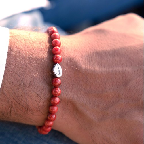 Bracciale pietre Dure argento uomo rosso 2