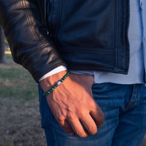 BRACCIALE Malachite verde uomo donna pietre dure argento 2