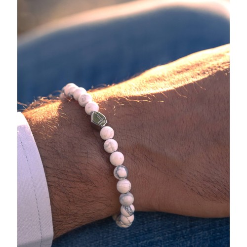 Bracciale pietre dure bianche uomo donna argento 2
