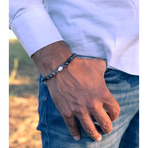 BRACCIALE PIETRE UOMO DONNA OSSIDIANA FIOCCO DI NEVE 2