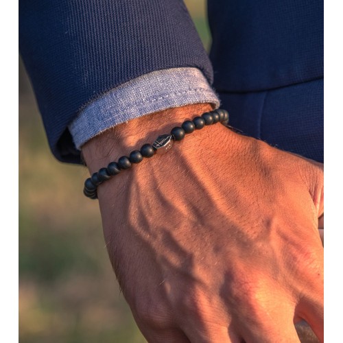 BRACCIALE NERO UOMO DONNA ARGENTO PIETRE ONICE NERO 2
