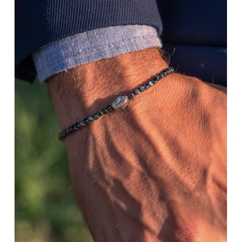 Bracciale uomo donna argento pietre dure ematite cubo 2