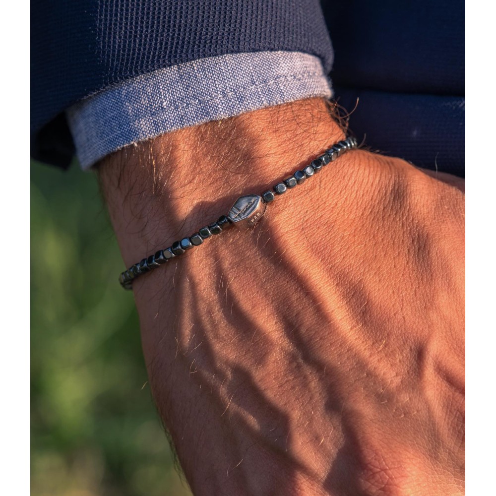 Bracciale Uomo Donna Ematite Argento
