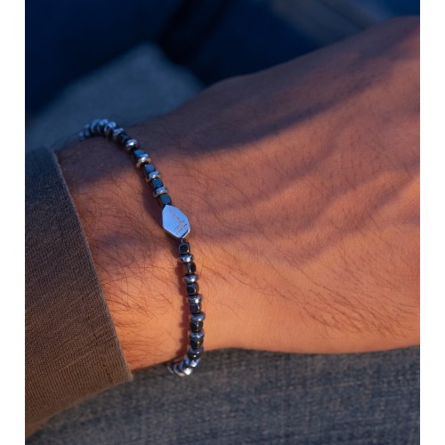 Bracciale uomo donna sottile ematite pietre dure argento 925 2