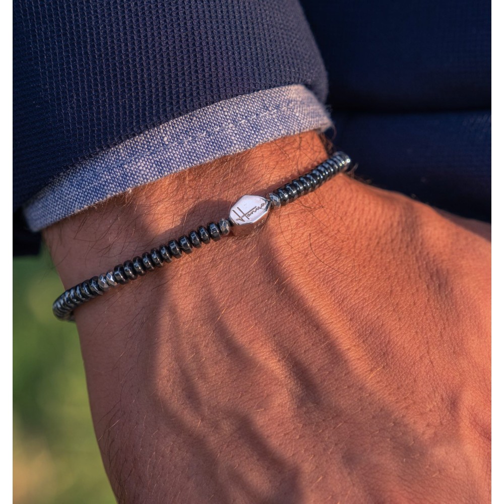 Bracciale Sottile Uomo Scuro Pietre Argento