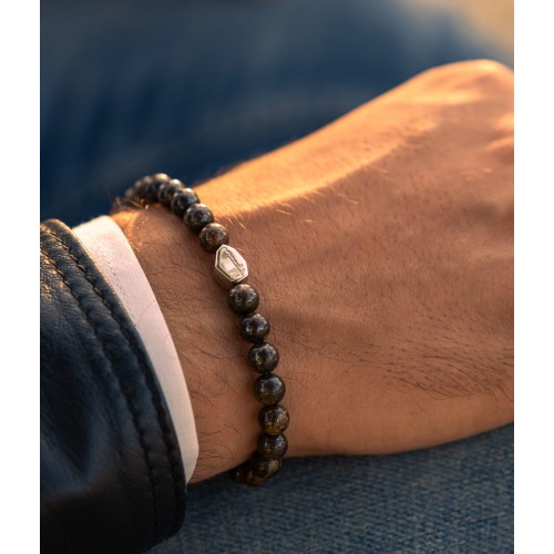 Bracciale uomo donna sfere Pietre Dure Bronzite argento 925 2