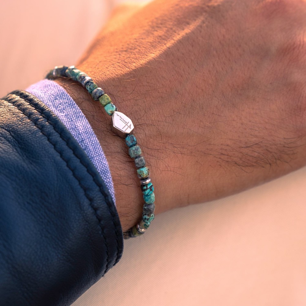 Bracciale Uomo Turchese Pietre Dure Quadrato