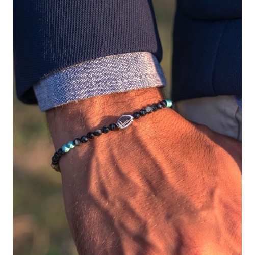 Bracciale uomo donna nero turchese argento pietre dure 2