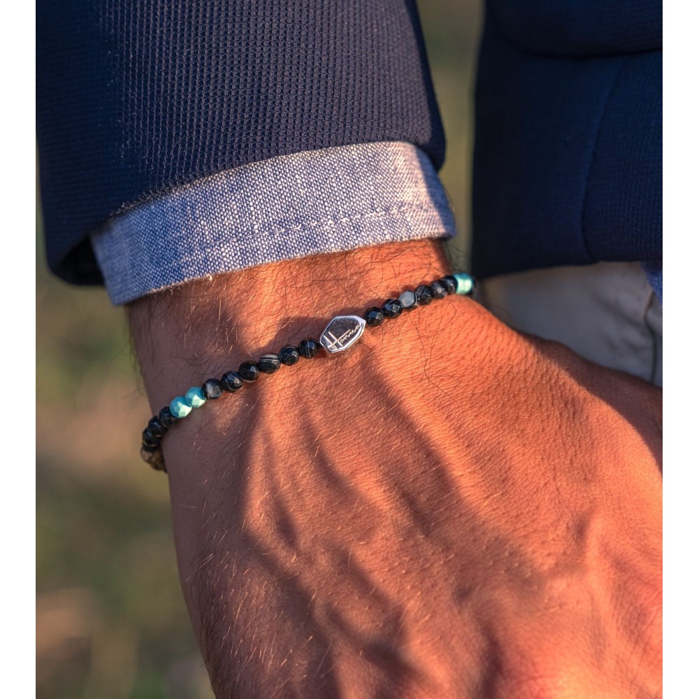 Bracciale Uomo nero Pietre dure a Palline Sfere Sottile
