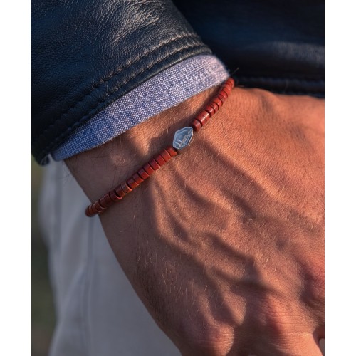Bracciale rosso uomo donna pietre dure heishi argento 2