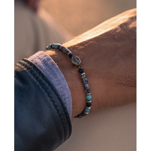 Bracciale Uomo Donna Pietre Dure Heishi Turchese Agata Argento 2