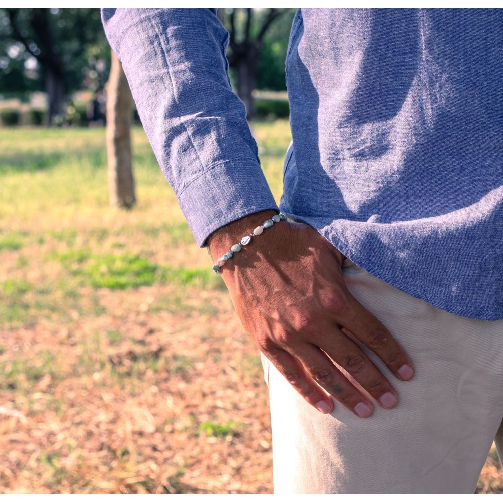 Bracciale in pietre Larimar, Ematite e Argento 925% - 5
