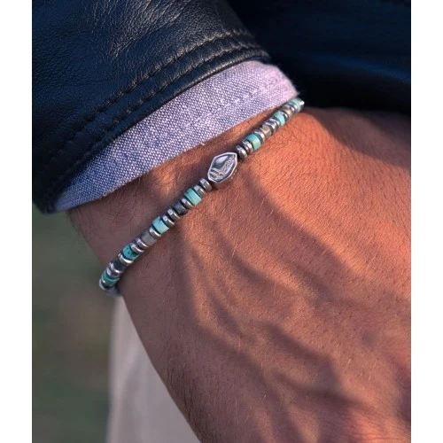 Bracciale pietre dure heishi uomo donna argento 2