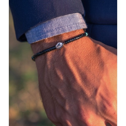 Bracciale uomo pietre dure heishi nero argento 925 2