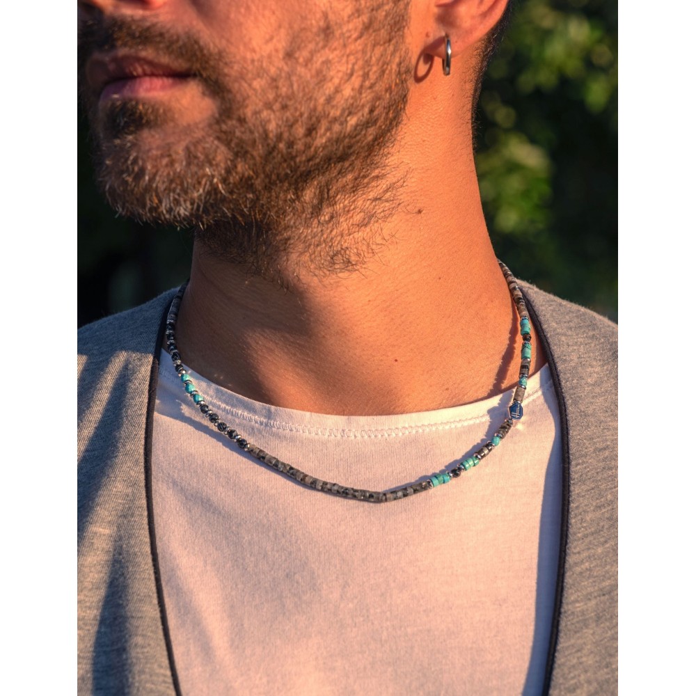 Girocollo Uomo Heishi Hawaiano Pietre Naturali Turchese Agata Labradorite