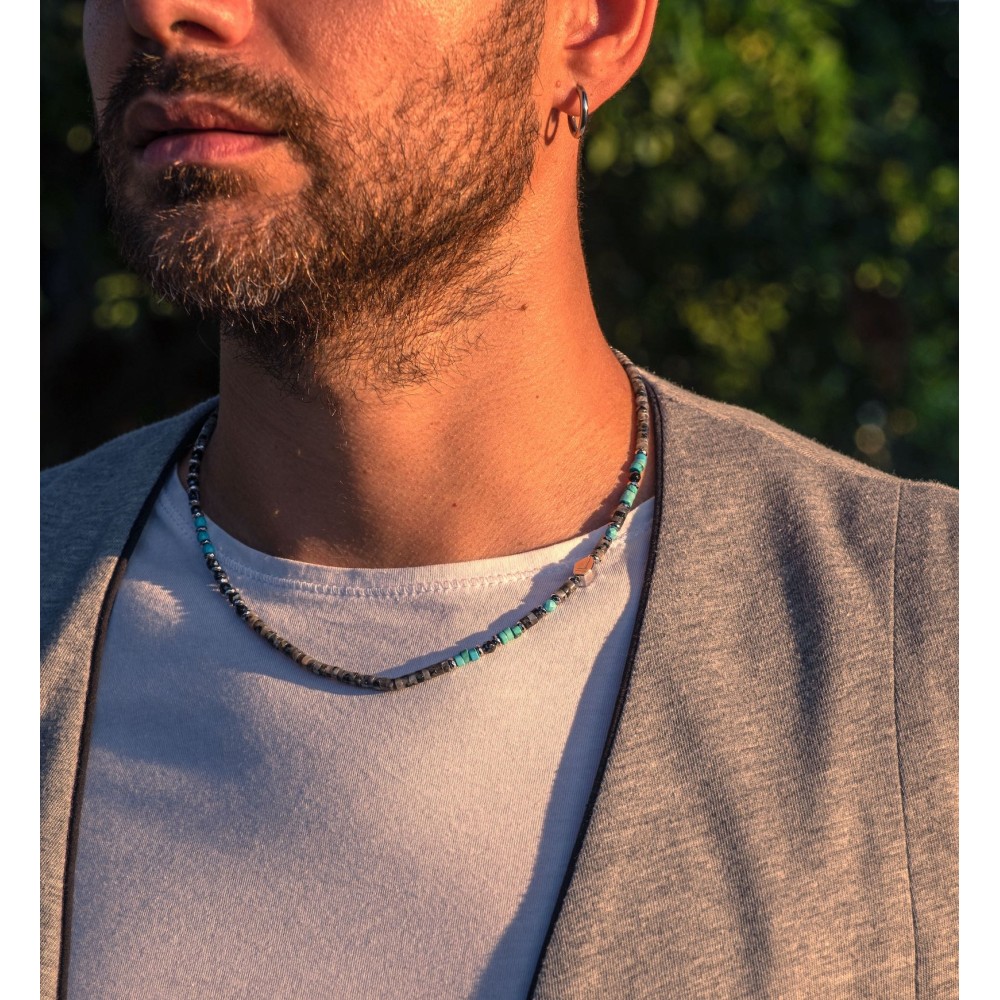 Collana Uomo Donna Turchese Argento a Palline Heishi