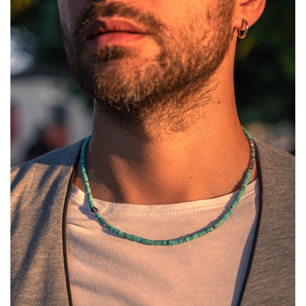 Collana Uomo Donna Girocollo Turchese heishi Piatta tonda