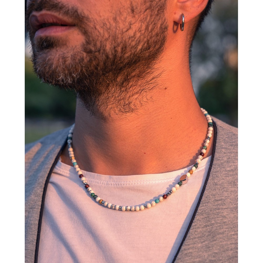 Collana Catenina Catena Uomo Donna A Palline Pietre Dure Argento