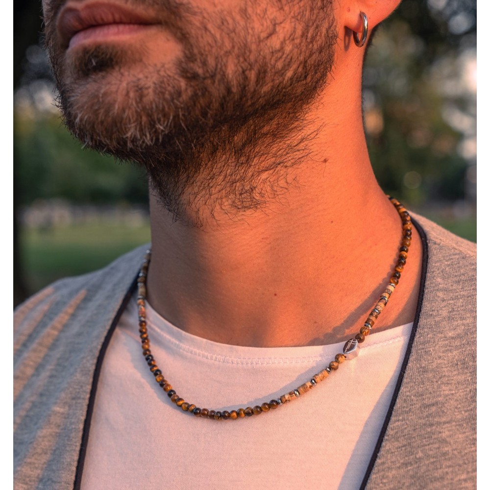 Collana Uomo Pietre Dure Heishi Occhio di Tigre Argento Donna