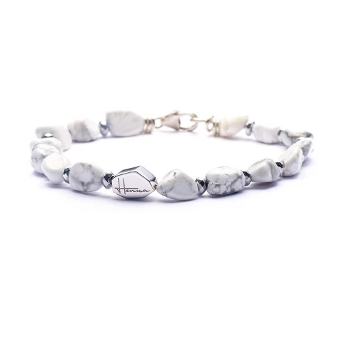 Bracciale Uomo Donna Pietre Dure Aulite Bianca e Argento