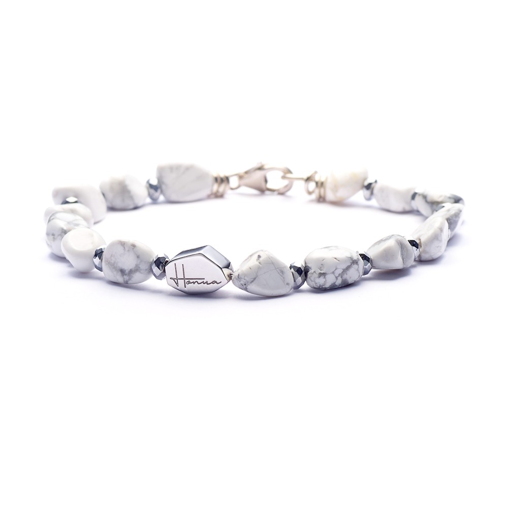 Bracciale Uomo Donna Pietre Dure Aulite Bianca e Argento