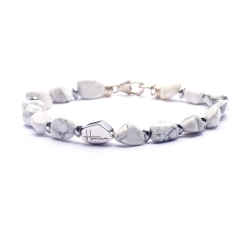 Bracciale Uomo Donna Pietre Dure Aulite Bianca e Argento