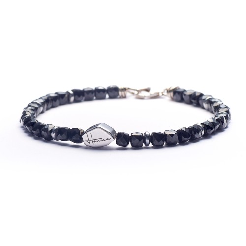 Bracciale Uomo Donna Pietre Dure Spinello Nero e Argento 925