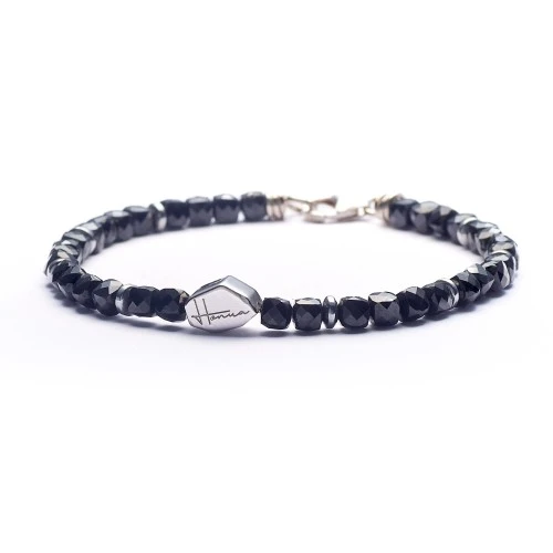 Bracciale Uomo Donna Pietre Dure Spinello Nero e Argento 925