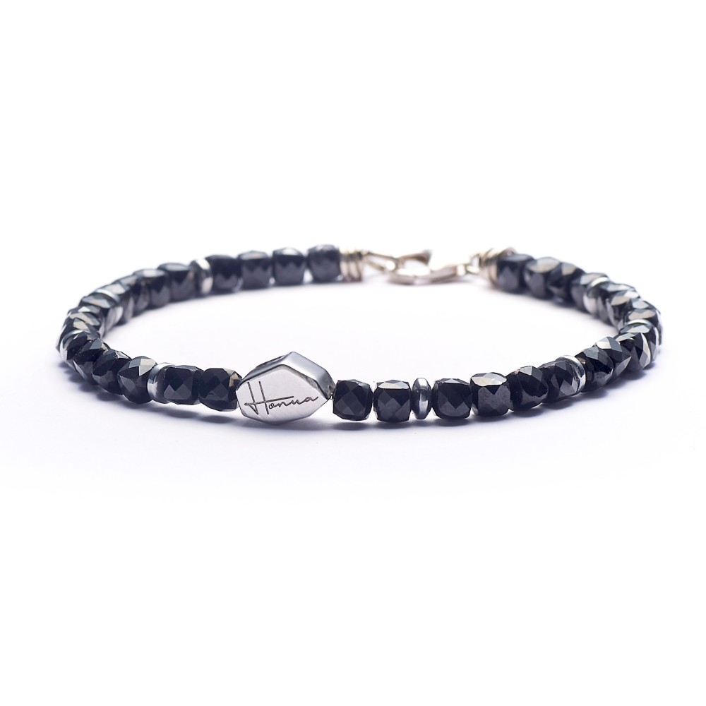 Bracciale Uomo Donna Pietre Dure Spinello Nero e Argento 925