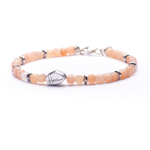 Bracciale Uomo Donna Unisex Pietre Dure Rodonite e Argento 925
