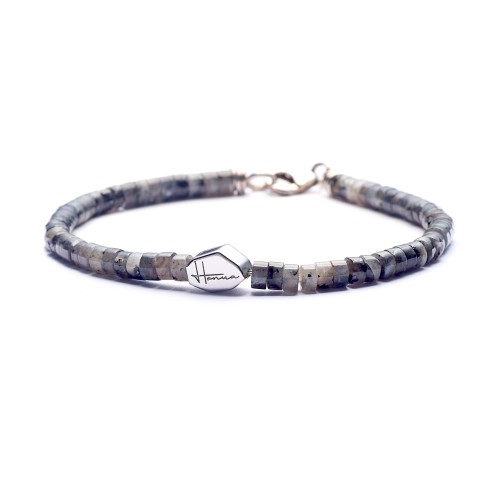 Bracciale Uomo Donna Argento Pietre Dure Heishi Spectrolite Black Nera Labradorite