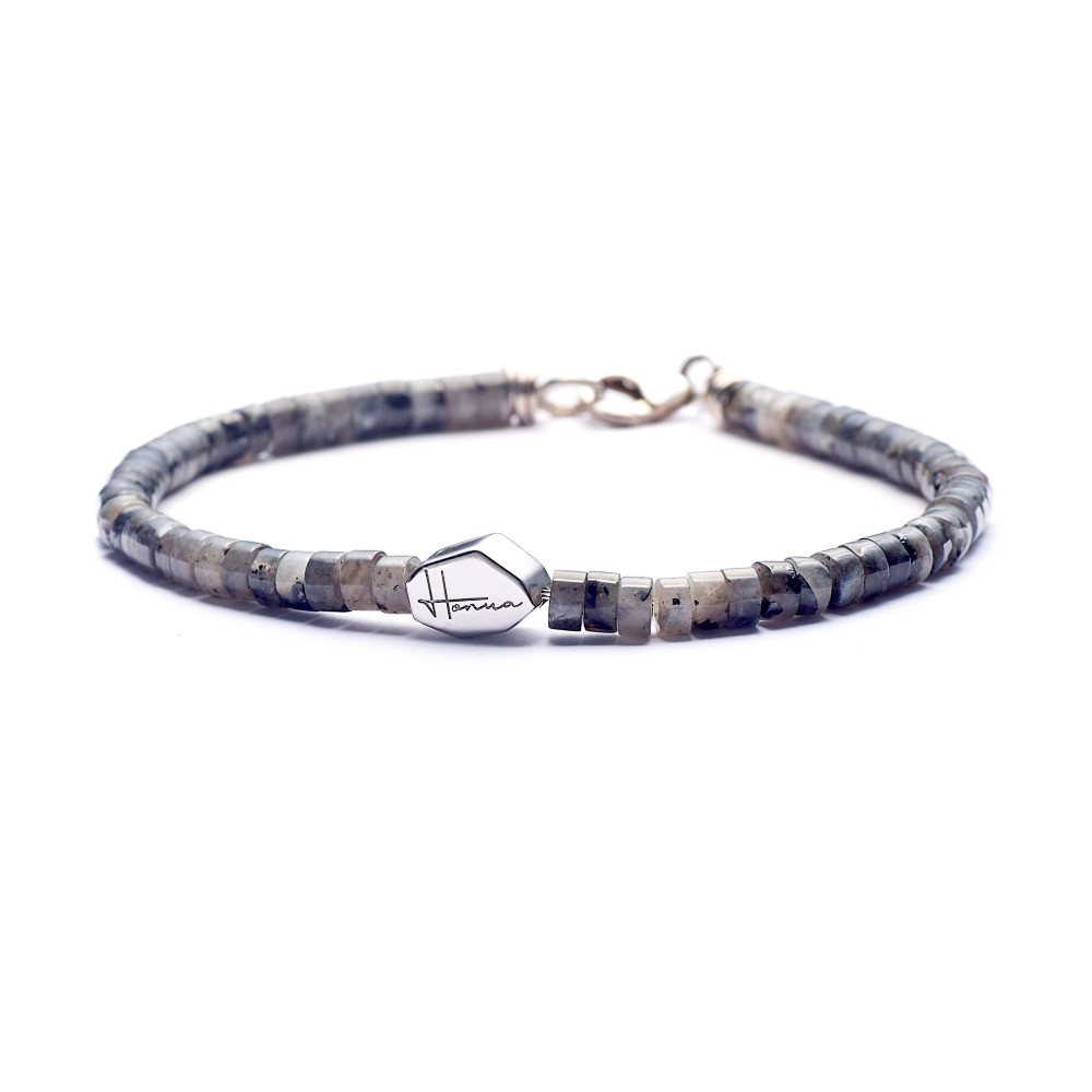 Bracciale Uomo Donna Argento Pietre Dure Heishi Spectrolite Black Nera Labradorite