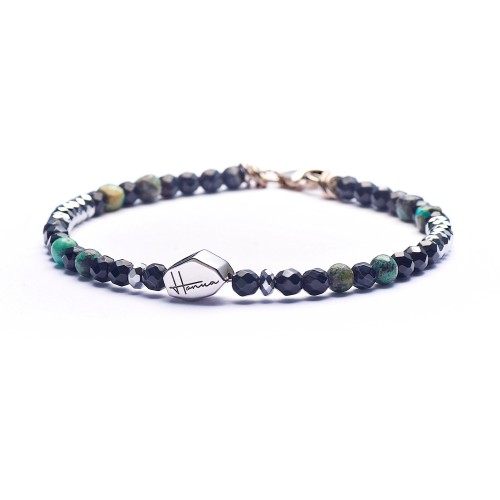 Bracciale Uomo Pietre Dure Argento 925 Sottile Unisex Nero