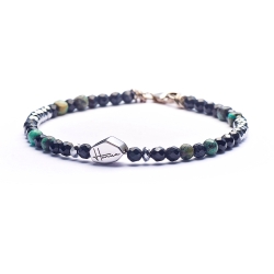 Bracciale Uomo Pietre Dure Argento 925 Sottile Unisex Nero