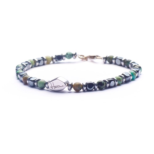 Bracciale Sottile Uomo Donna Pietre Dure Ematite Turchese Africano Argento 925