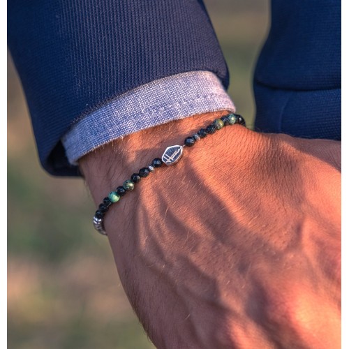 Bracciale Uomo Pietre Dure Argento 925 Sottile Unisex Nero 2