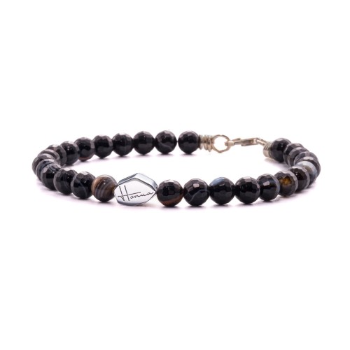 Bracciale pietre dure argento uomo donna nero