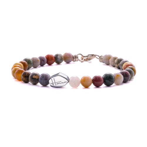 BRACCIALE PIETRE DURE GIADA UOMO DONNA ARGENTO
