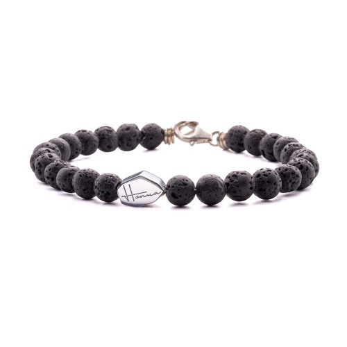 Bracciale lava pietra lavica 6 mm uomo donna argento 925