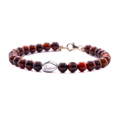 BRACCIALE PIETRE DURE OCCHIO DI TIGRE ROSSO UOMO DONNA