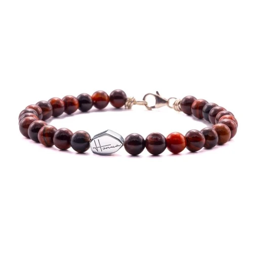BRACCIALE PIETRE DURE OCCHIO DI TIGRE ROSSO UOMO DONNA
