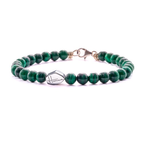 BRACCIALE Malachite verde uomo donna pietre dure argento