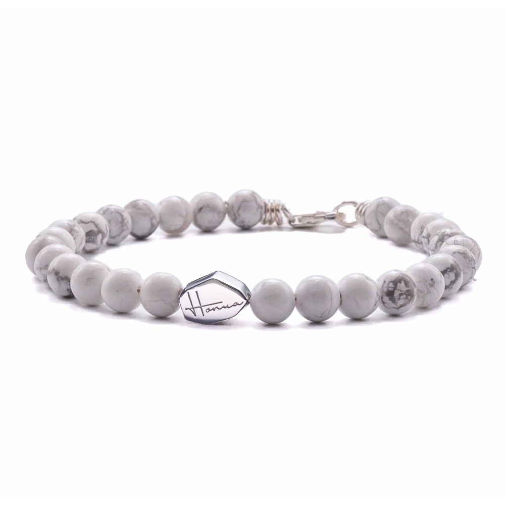 Bracciale pietre dure bianche uomo donna argento