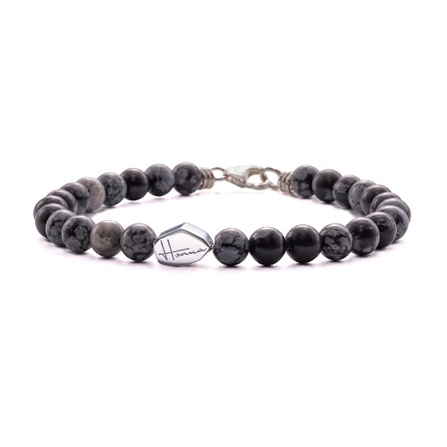 BRACCIALE PIETRE UOMO DONNA OSSIDIANA FIOCCO DI NEVE