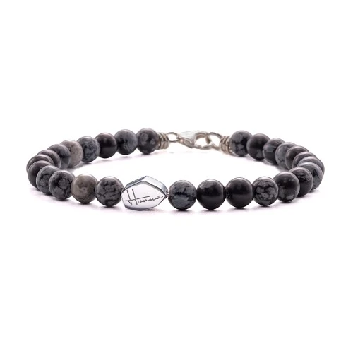 BRACCIALE PIETRE UOMO DONNA OSSIDIANA FIOCCO DI NEVE